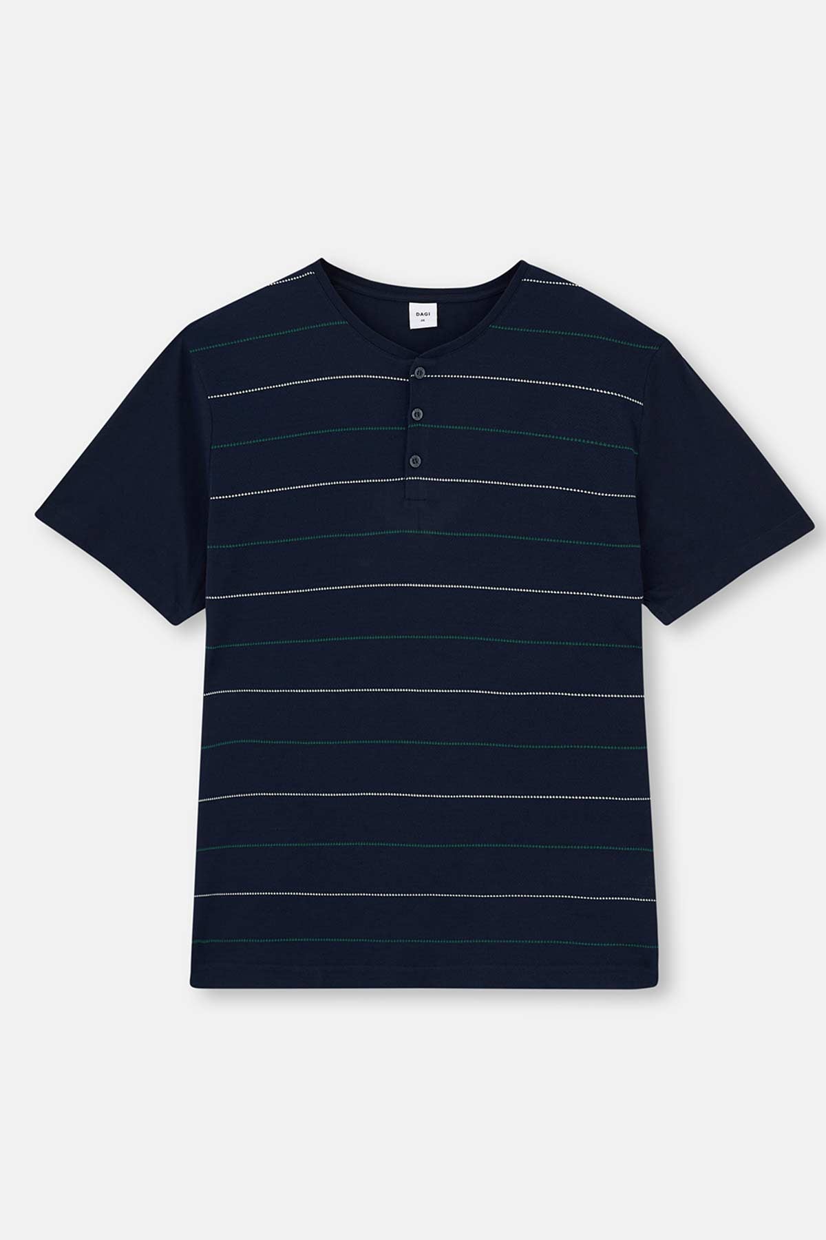 NAVY HALF-PLOT STRIPED JACQUARD KNITTED PAJAMAS