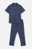 NAVY SHIRT COLLAR PRINTED PAJAMAS