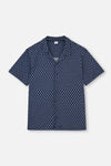 NAVY SHIRT COLLAR PRINTED PAJAMAS