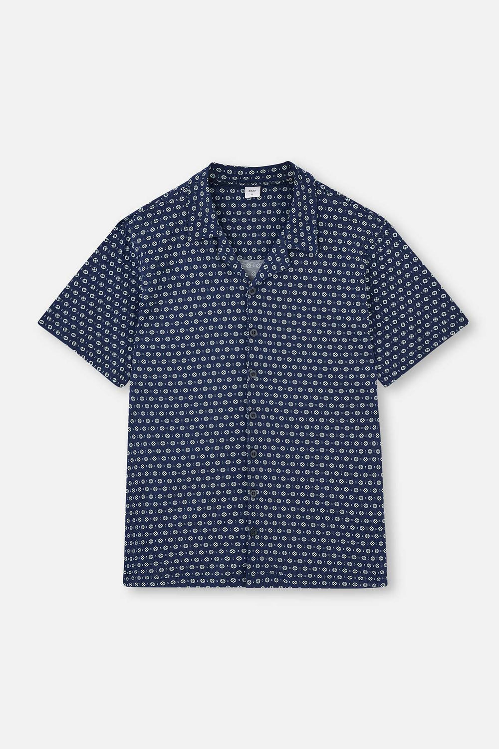NAVY SHIRT COLLAR PRINTED PAJAMAS