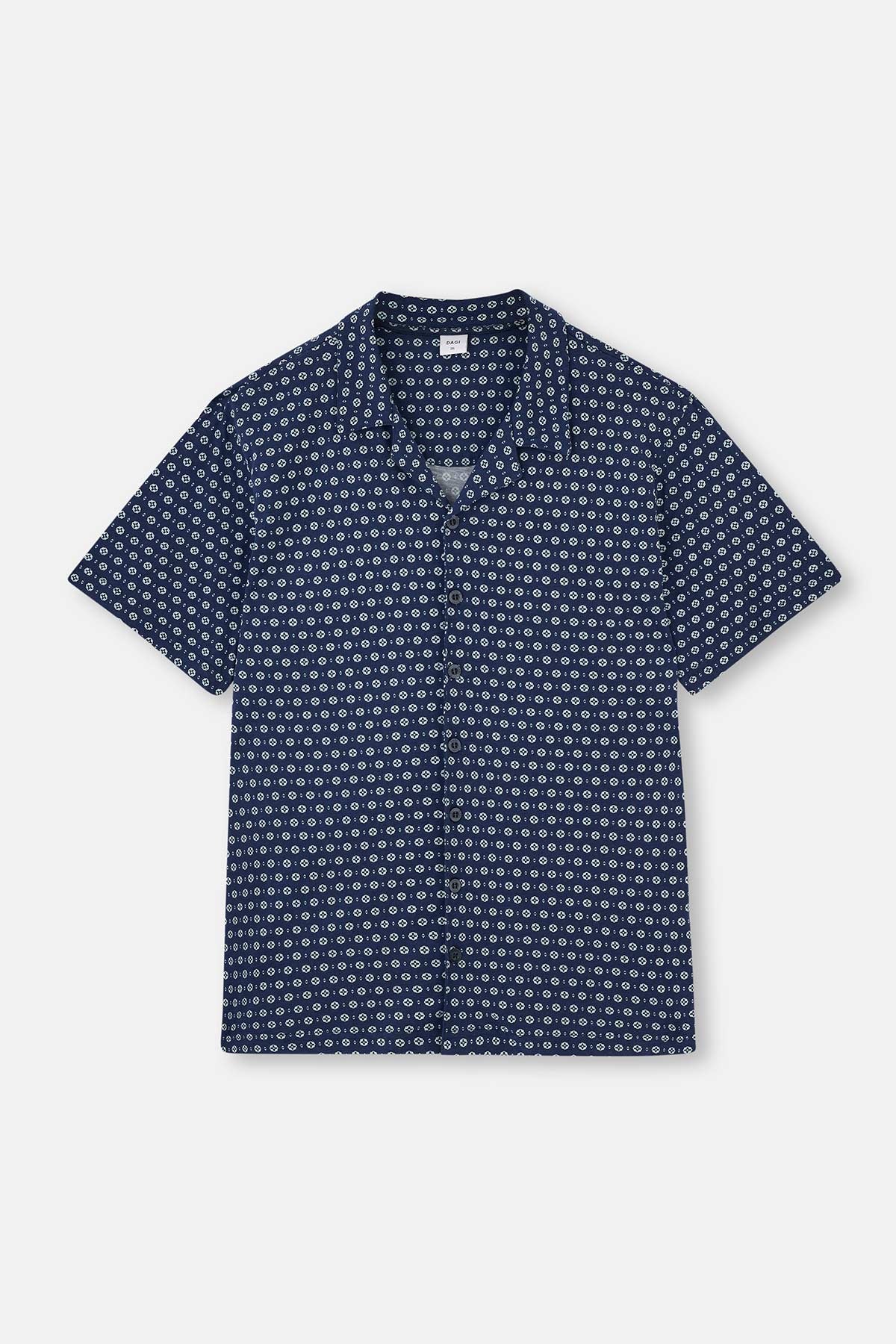 NAVY SHIRT COLLAR PRINTED PAJAMAS