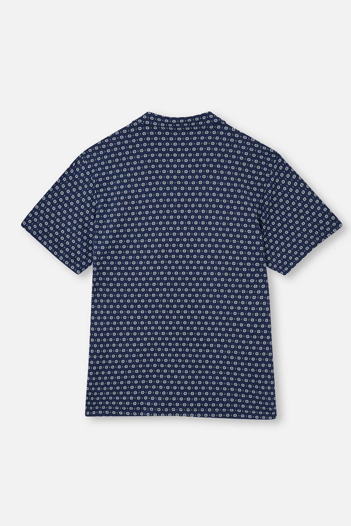 NAVY SHIRT COLLAR PRINTED PAJAMAS