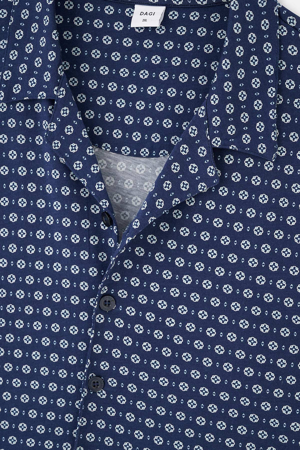 NAVY SHIRT COLLAR PRINTED PAJAMAS
