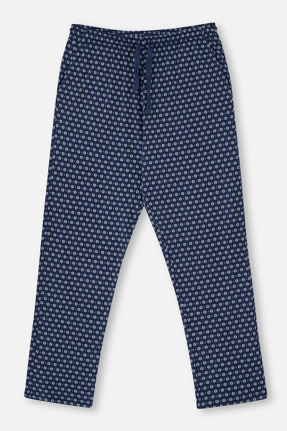 NAVY SHIRT COLLAR PRINTED PAJAMAS