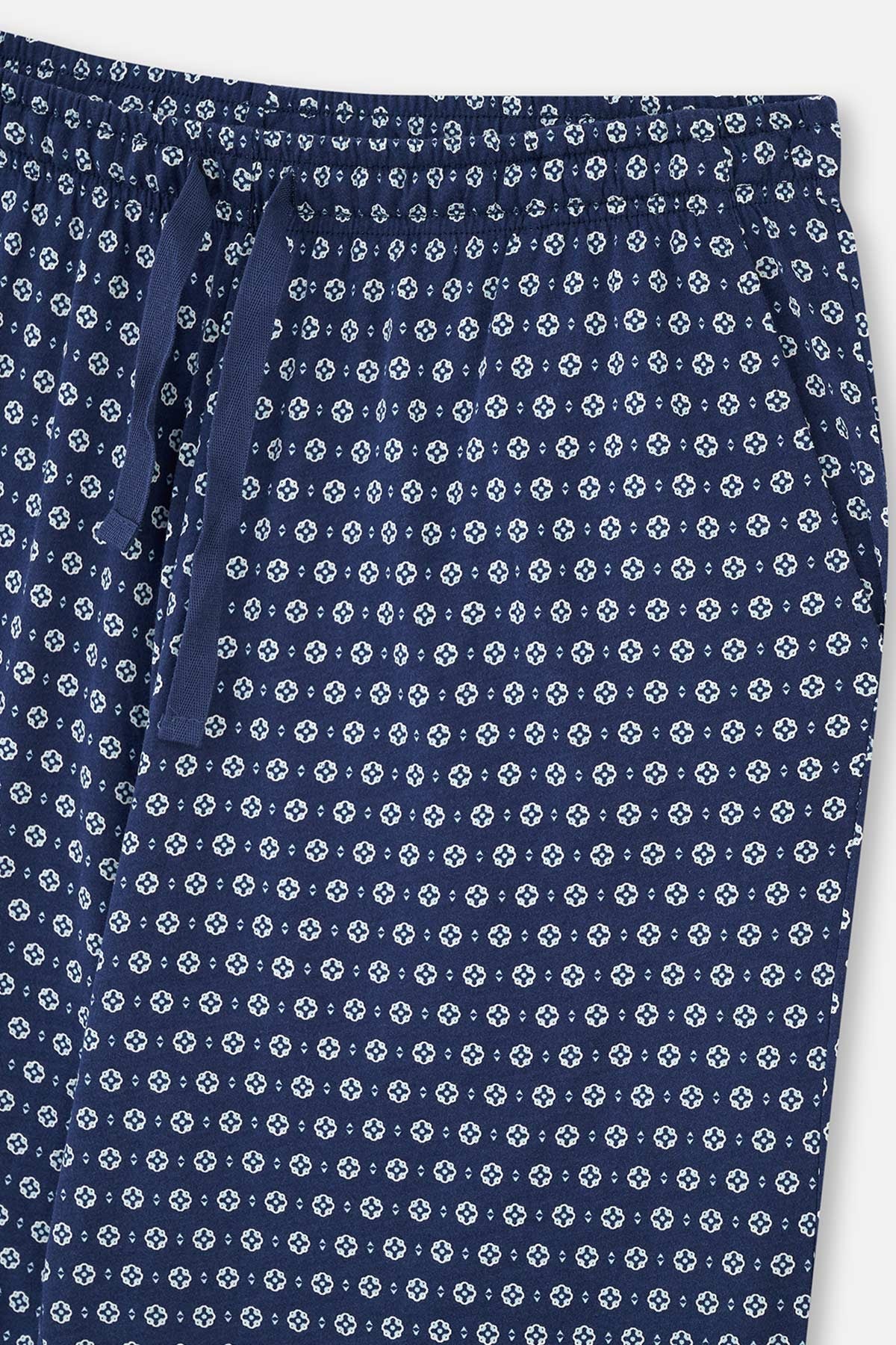 NAVY SHIRT COLLAR PRINTED PAJAMAS