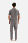 GREY RAGLAN SLEEVE JACQUARD PAJAMAS SUIT