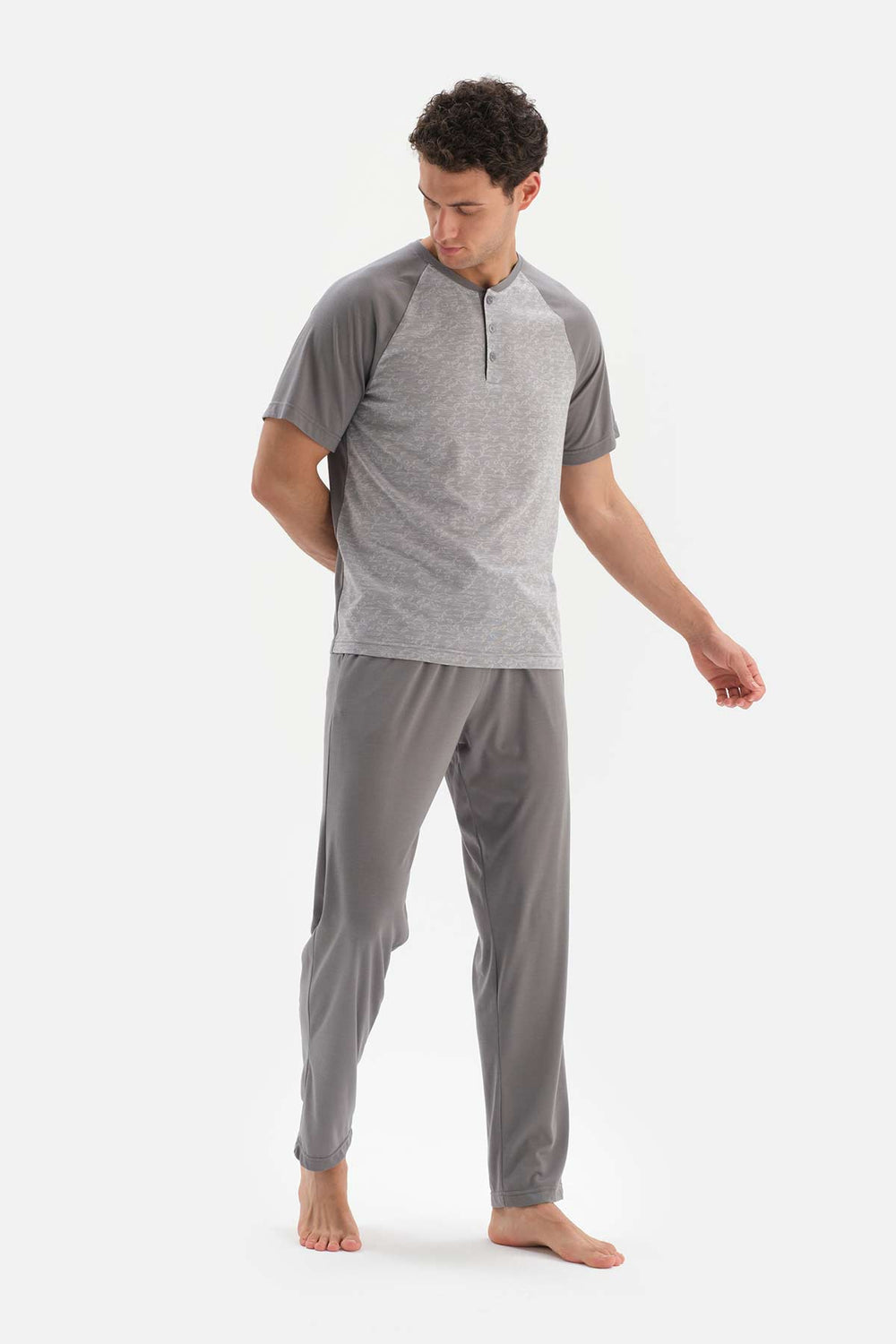 GREY RAGLAN SLEEVE JACQUARD PAJAMAS SUIT