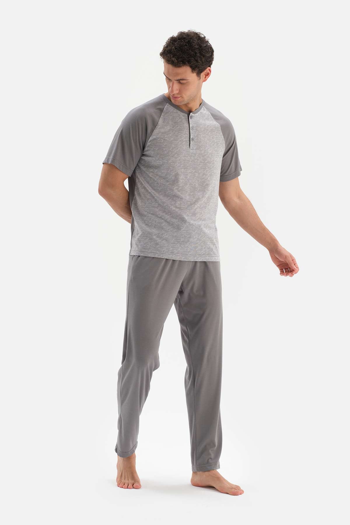 GREY RAGLAN SLEEVE JACQUARD PAJAMAS SUIT