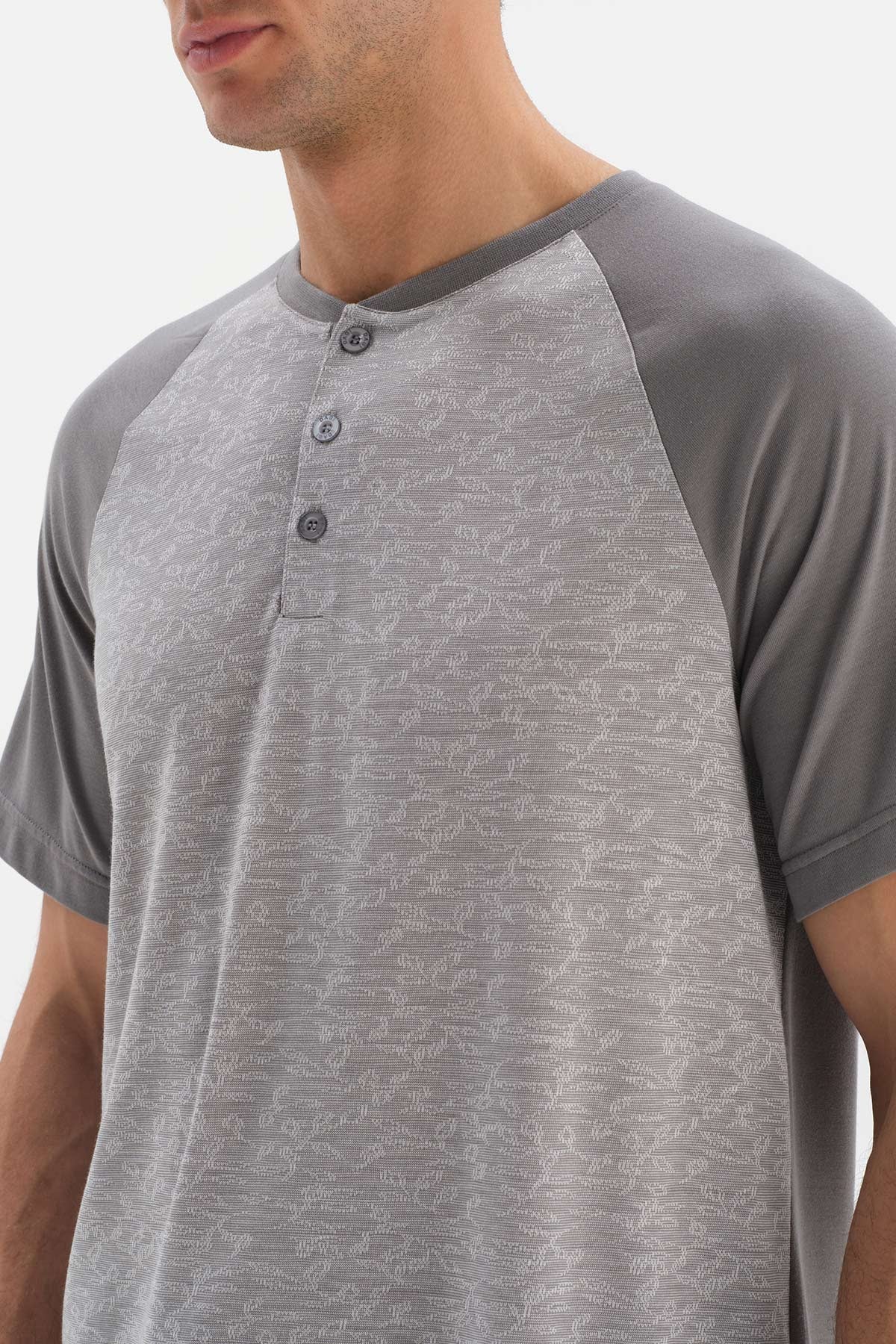 GREY RAGLAN SLEEVE JACQUARD PAJAMAS SUIT