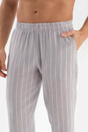 SALMON CREW-NECK PRINTED TOP STRIPED WOVEN BOTTOM PAJAMAS SUIT