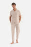 BEIGE SHIRT COLLAR PLAID WOVEN PAJAMAS SUIT
