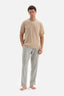 BEIGE HALF-PLOT STRIPED BOTTOM KNITTED PAJAMAS SUIT