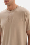 BEIGE HALF-PLOT STRIPED BOTTOM KNITTED PAJAMAS SUIT