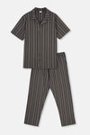 ANTHRACITE SHIRT COLLAR STRIPED KNITTED PAJAMAS SUIT