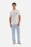 ECRU CREW-NECK SHORT SLEEVE SHORT WOVEN PAJAMAS SUIT
