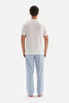 ECRU CREW-NECK SHORT SLEEVE SHORT WOVEN PAJAMAS SUIT