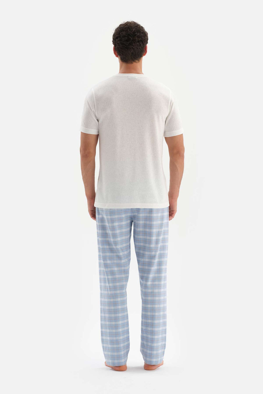 ECRU CREW-NECK SHORT SLEEVE SHORT WOVEN PAJAMAS SUIT