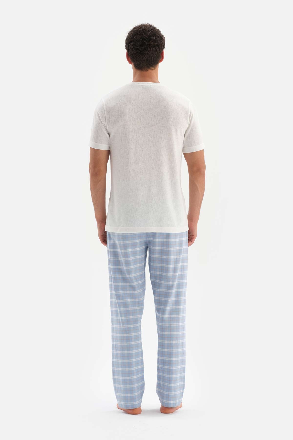ECRU CREW-NECK SHORT SLEEVE SHORT WOVEN PAJAMAS SUIT
