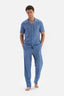 BLUE SHIRT COLLAR MICROPRINT PRINTED PAJAMAS SUIT