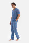 BLUE SHIRT COLLAR MICROPRINT PRINTED PAJAMAS SUIT