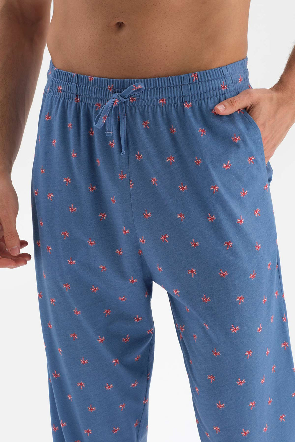 BLUE SHIRT COLLAR MICROPRINT PRINTED PAJAMAS SUIT