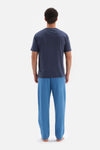 NAVY HALF-PLOT SHORT SLEEVE COTTON MODAL PAJAMAS SUIT