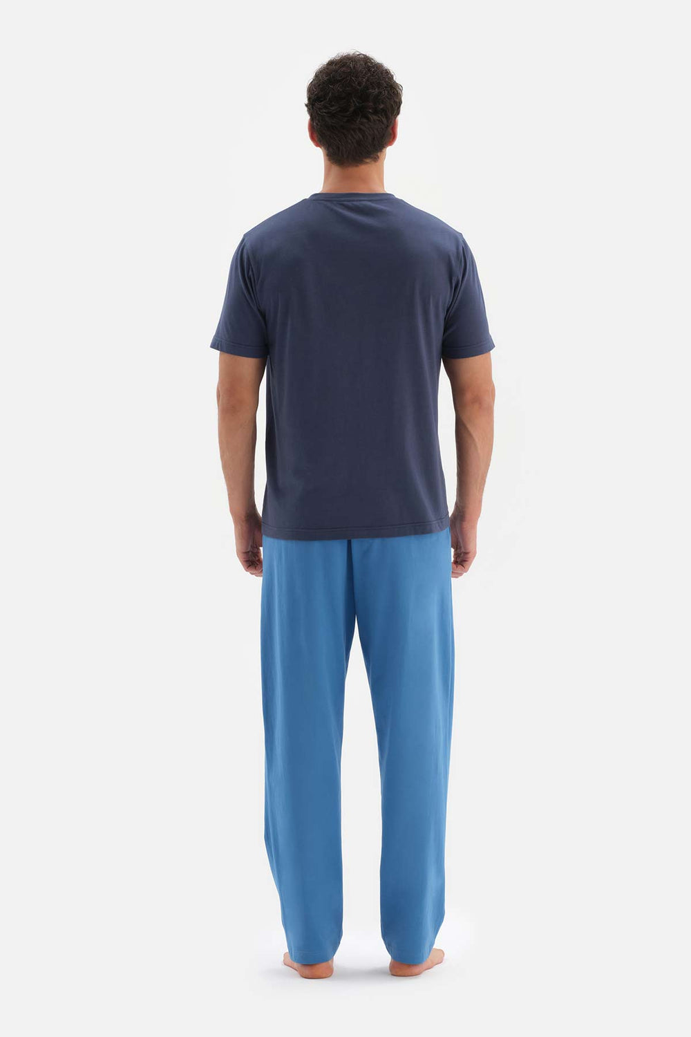 NAVY HALF-PLOT SHORT SLEEVE COTTON MODAL PAJAMAS SUIT
