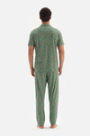 GREEN SHIRT COLLAR PRINTED COTTON MODAL PAJAMAS SUIT