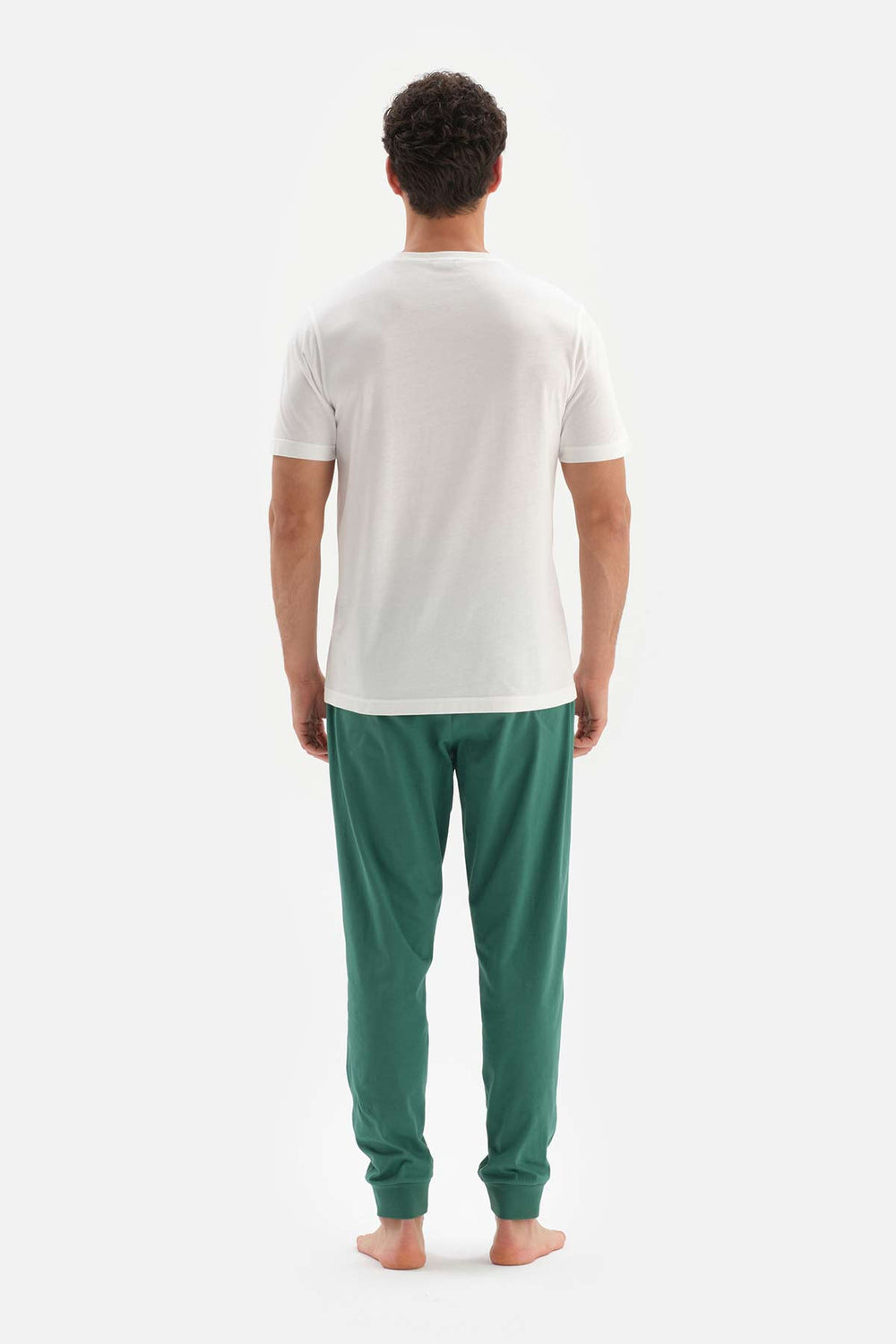 ECRU CREW-NECK PRINTED LONG KNITTED PAJAMAS SUIT
