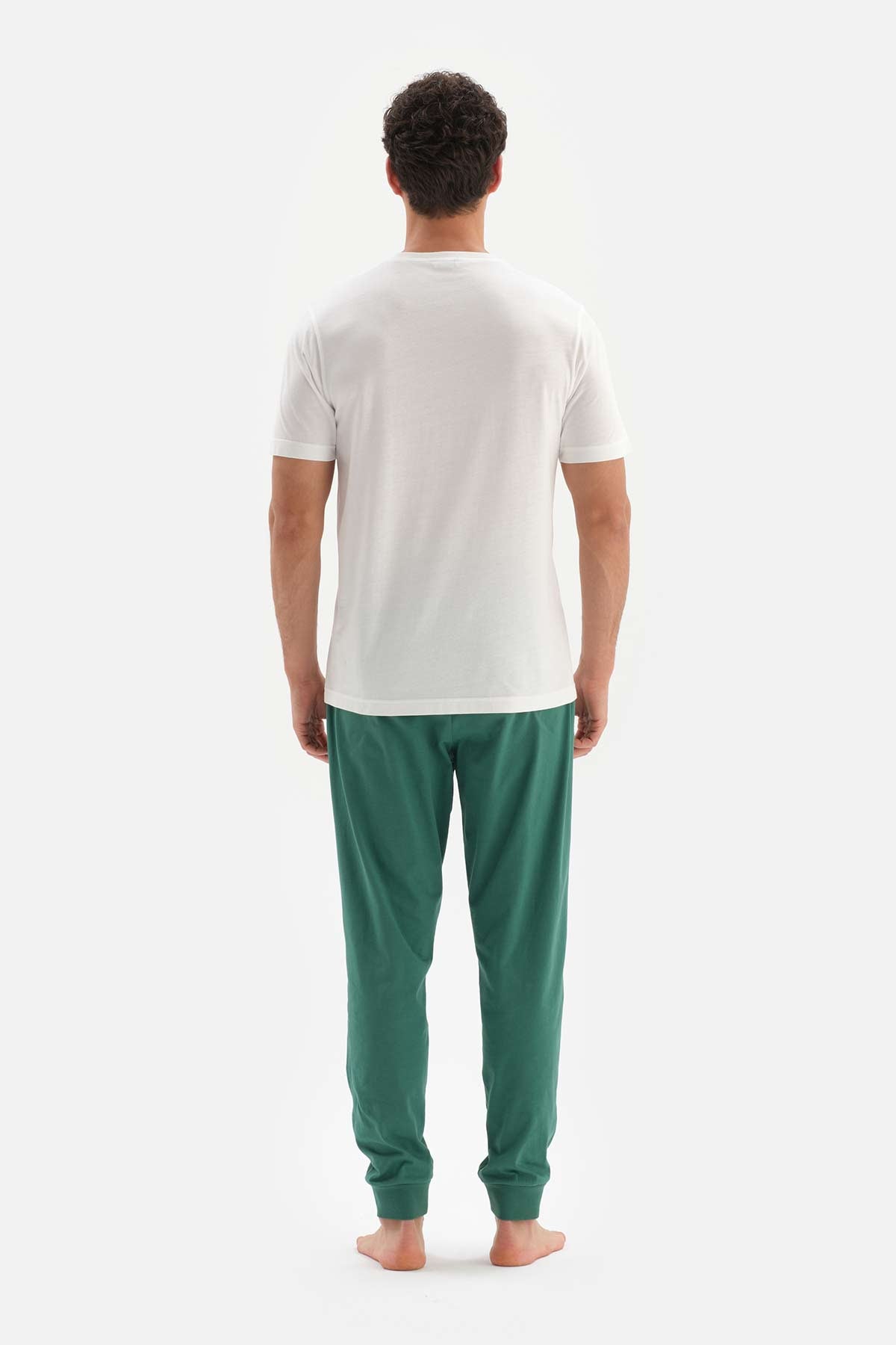 ECRU CREW-NECK PRINTED LONG KNITTED PAJAMAS SUIT