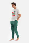 ECRU CREW-NECK PRINTED LONG KNITTED PAJAMAS SUIT