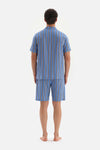 BLUE STRIPED WOVEN PAJAMAS SUIT WITH SHIRT COLLAR SHORTS