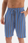 BLUE STRIPED WOVEN PAJAMAS SUIT WITH SHIRT COLLAR SHORTS