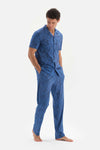 BLUE SHIRT COLLAR PRINTED COTTON MODAL PAJAMAS SUIT