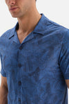 BLUE SHIRT COLLAR PRINTED COTTON MODAL PAJAMAS SUIT