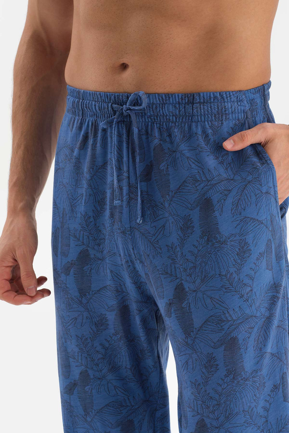 BLUE SHIRT COLLAR PRINTED COTTON MODAL PAJAMAS SUIT