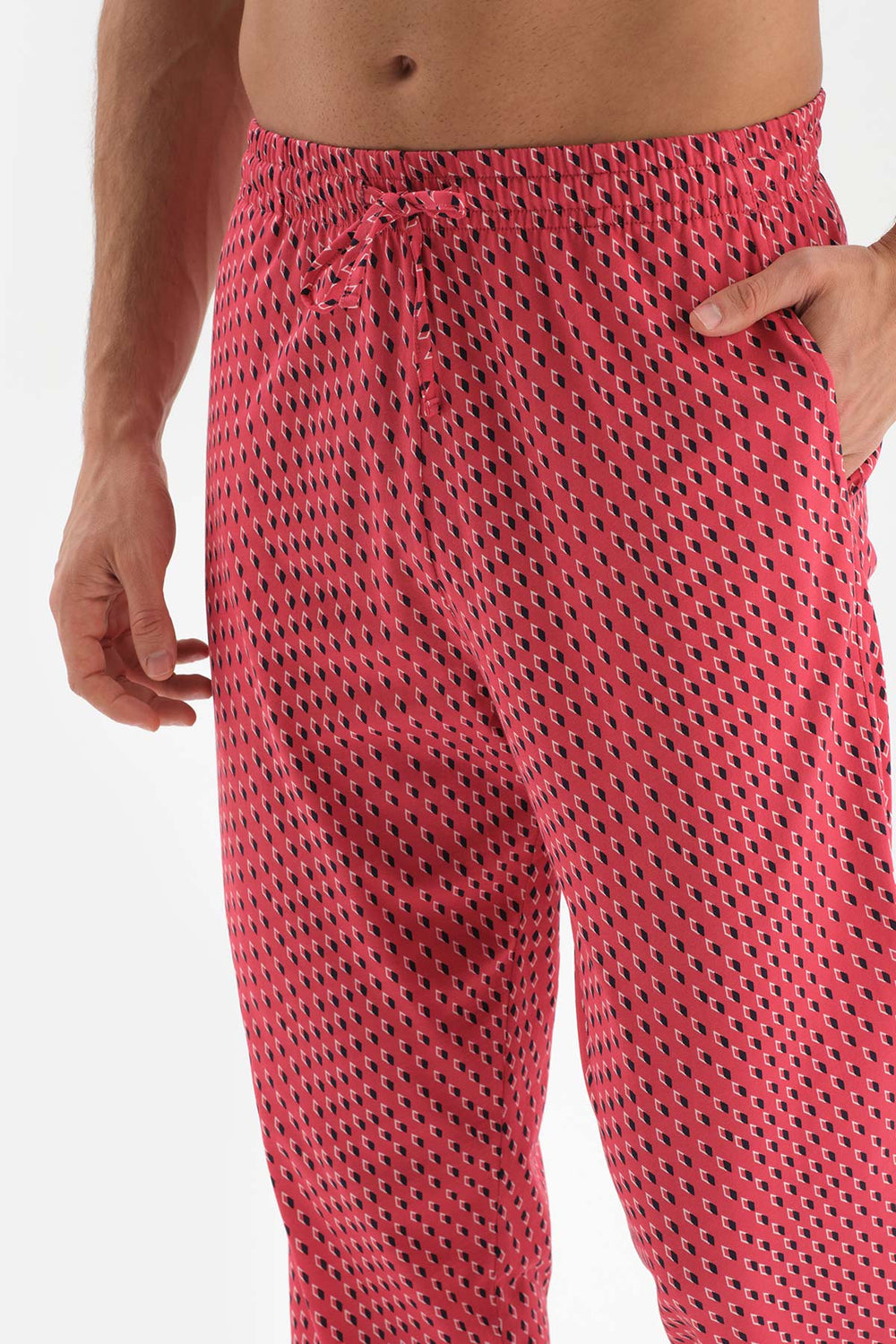 Lacivert Yarım Patlı Altı Metraj Baskılı Örme Pijama Takımı