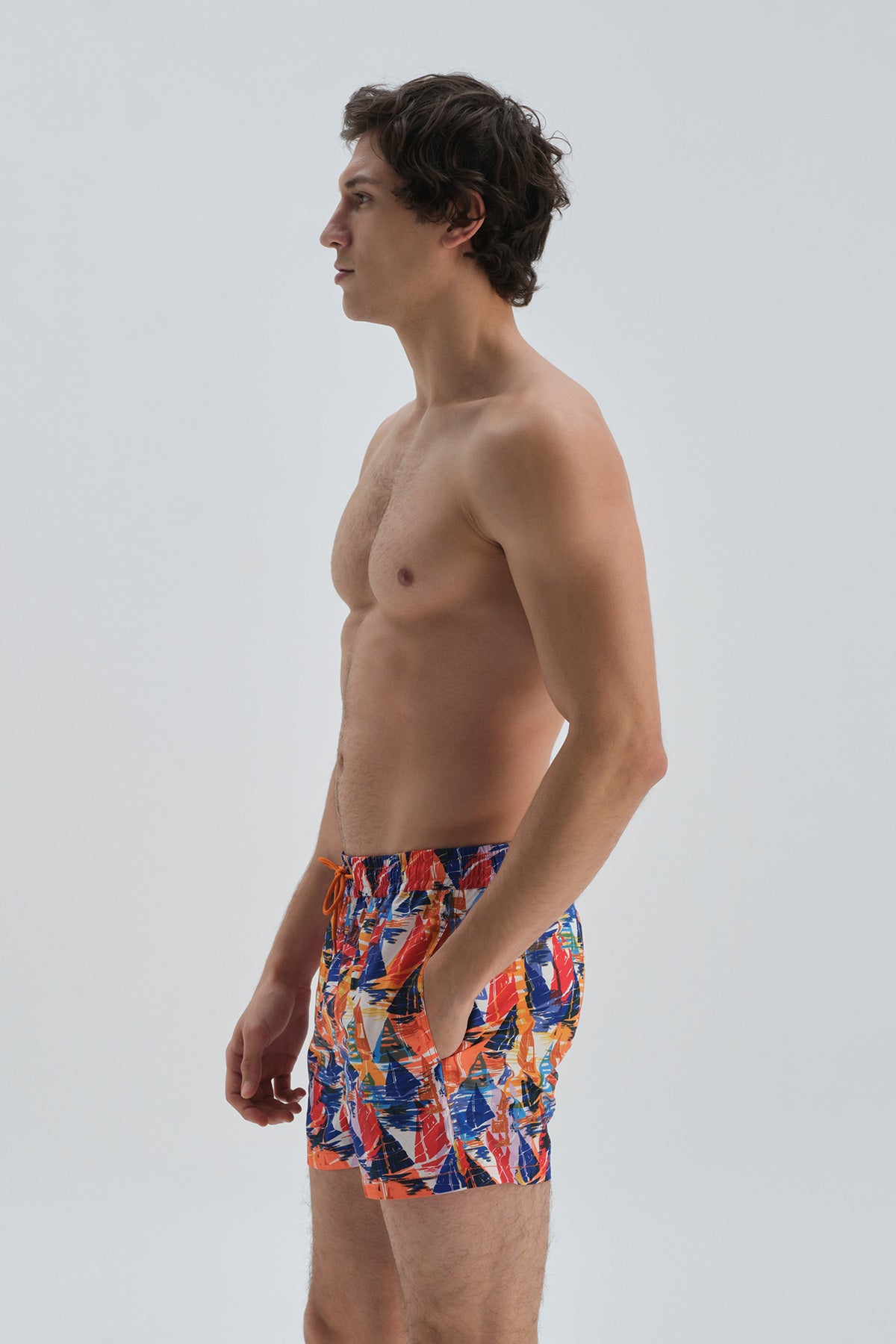 Turuncu Micro Kısa Yelken Desenli Deniz Şortu