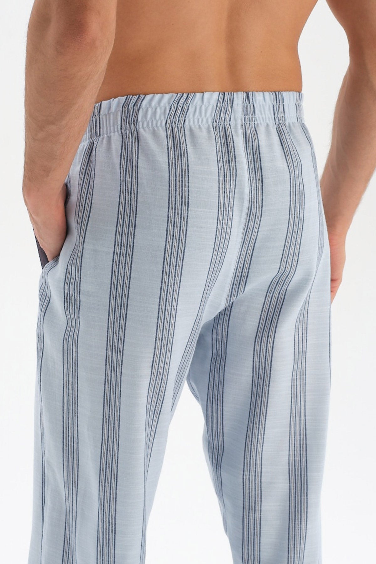 LIGHT BLUE WOVEN STRIPED PANTS