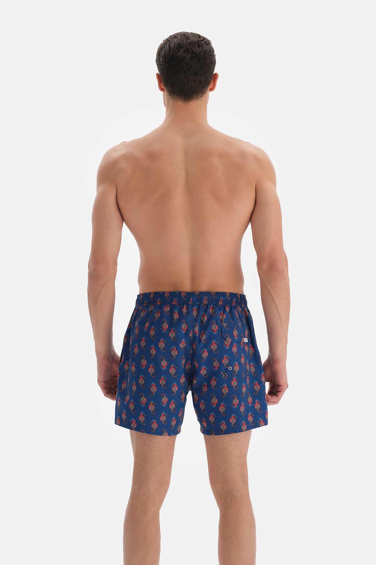 Lacivert Deniz Atı Desenli Kısa Deniz Şortu