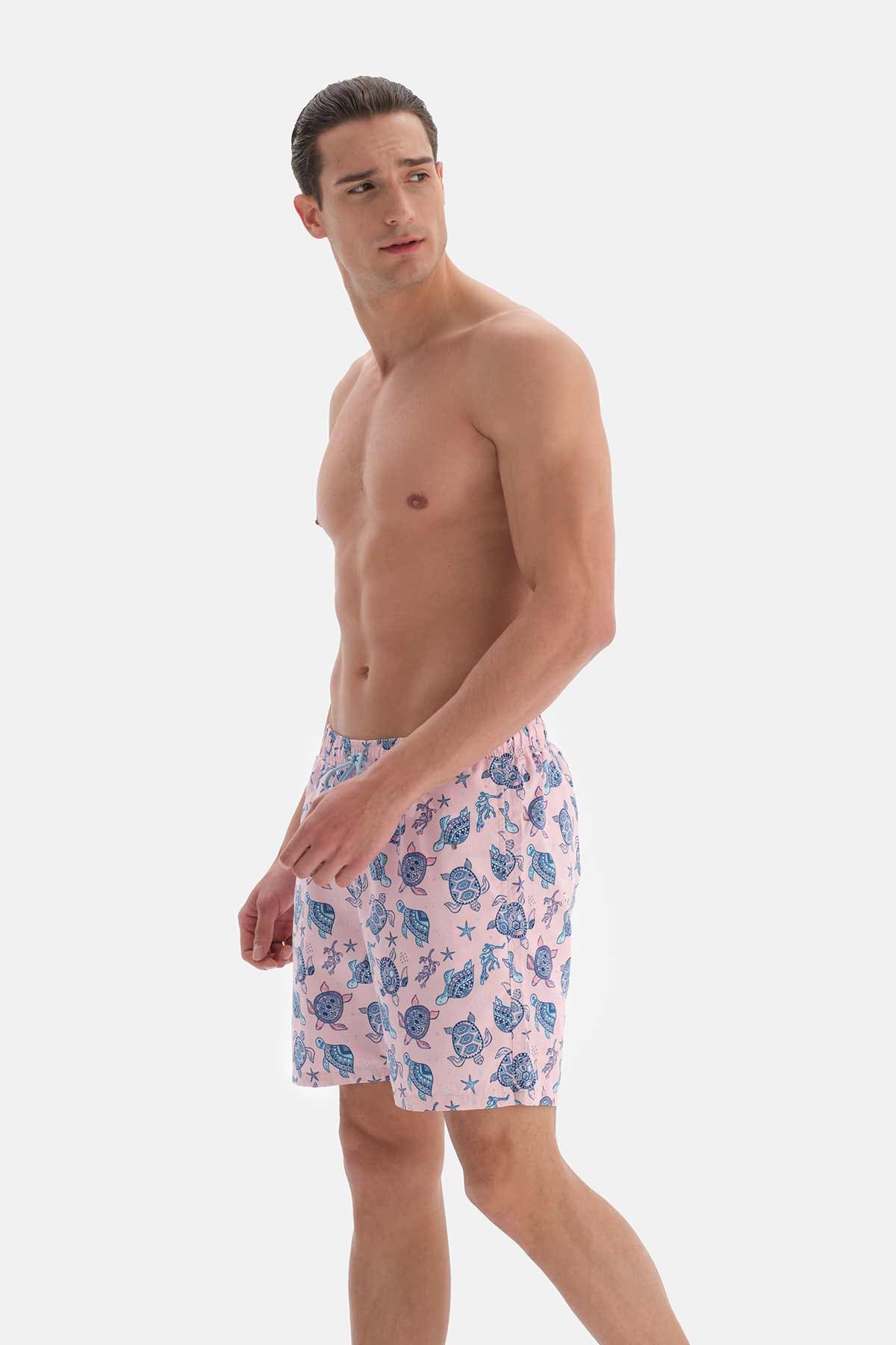 Pembe Caretta Desenli Orta Deniz Şortu