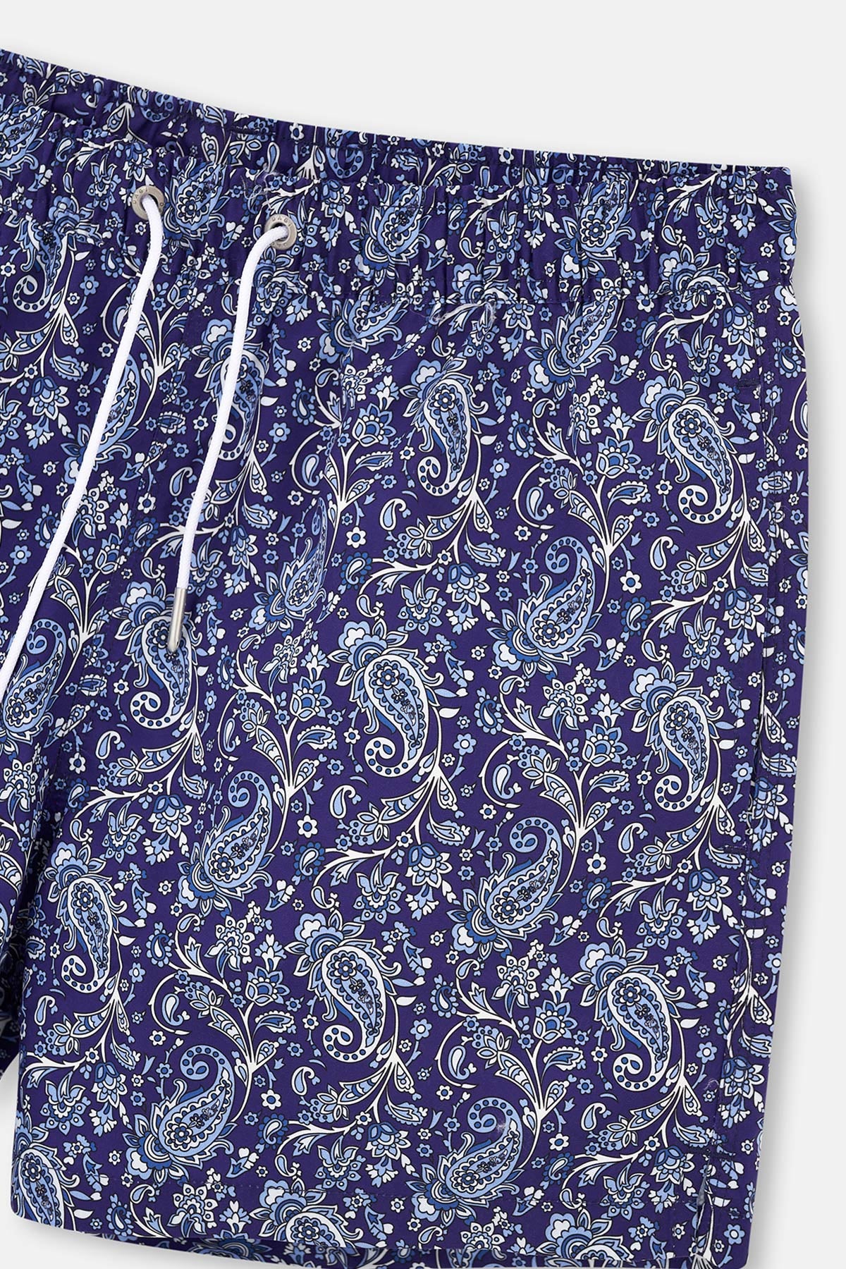 Lacivert Şal Desenli Kısa Deniz Şortu