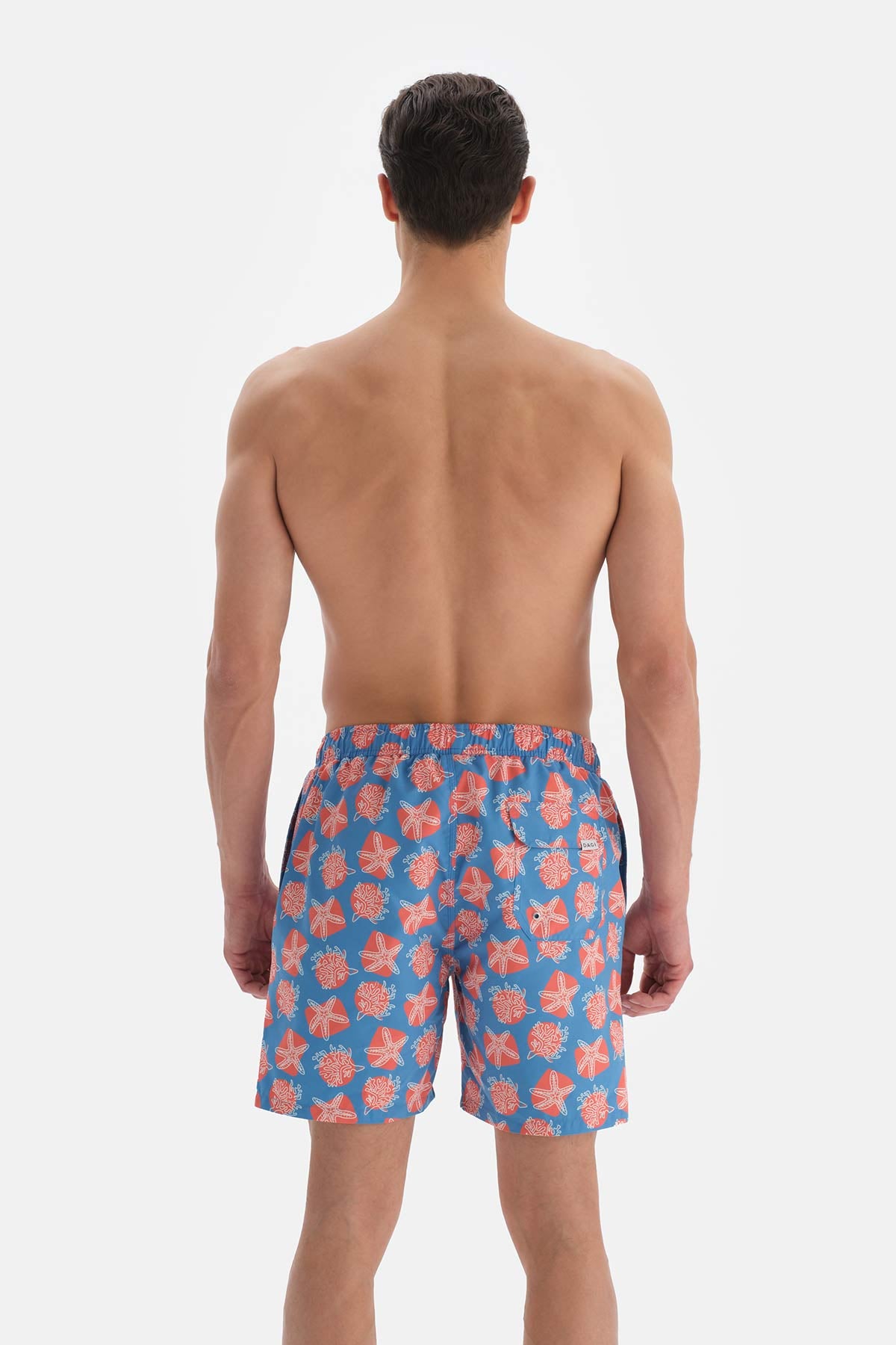 Mavi-Somon Desenli Orta Deniz Şortu