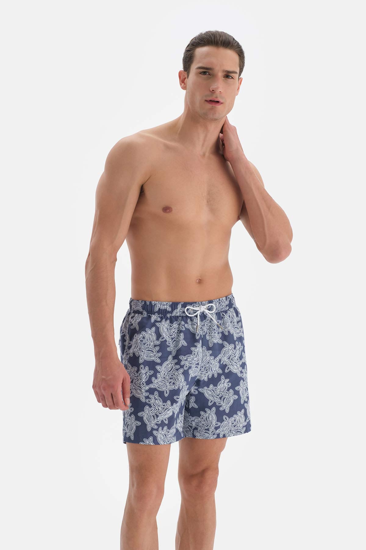 Indigo Caretta Desenli Orta Boy Deniz Şortu