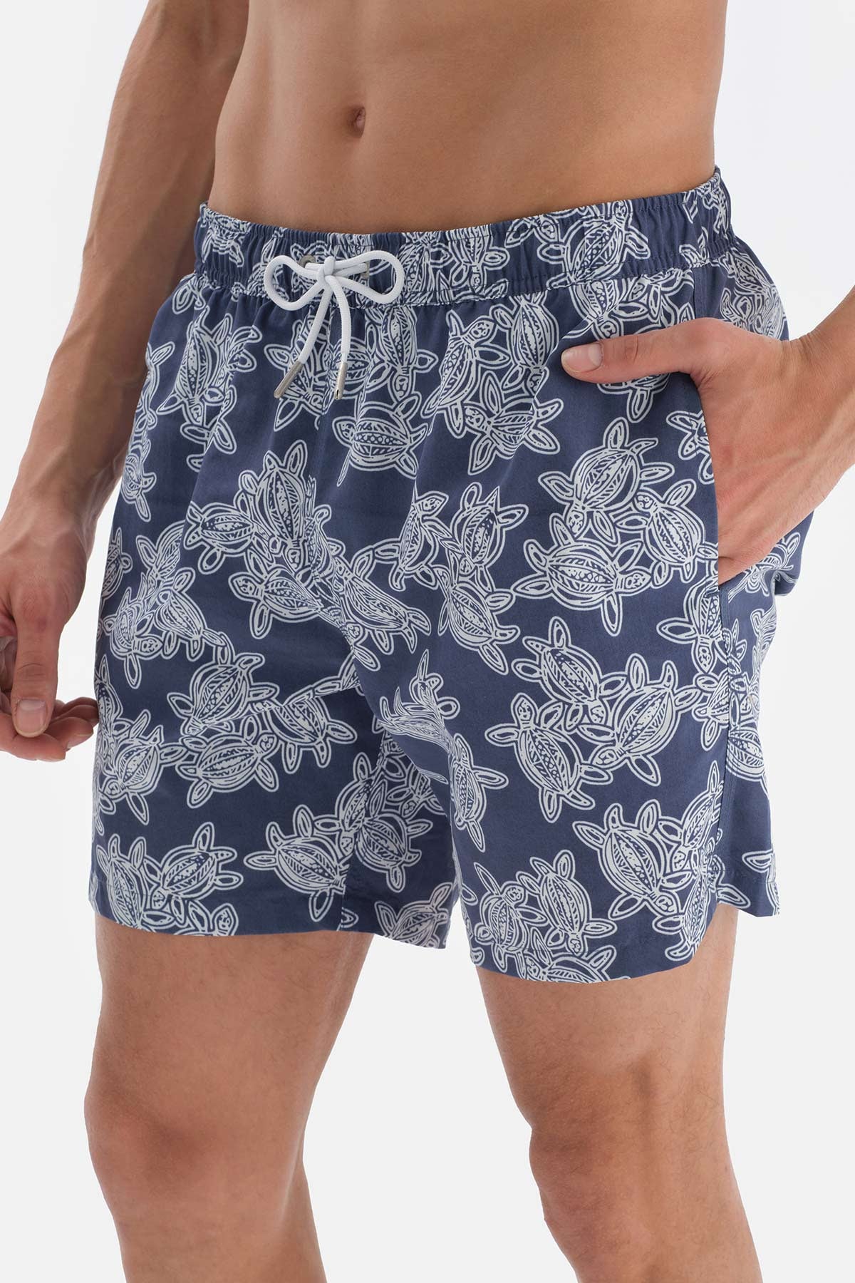 Indigo Caretta Desenli Orta Boy Deniz Şortu