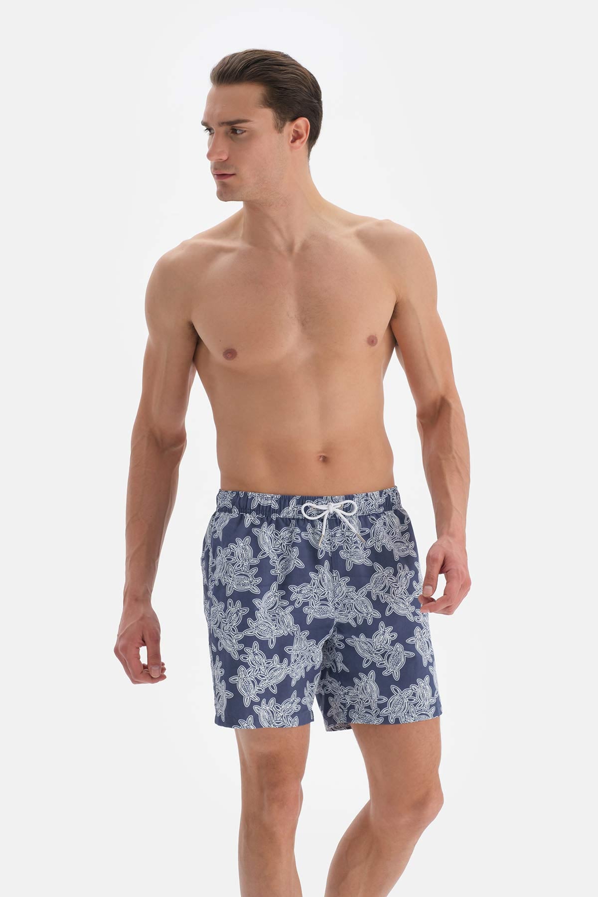 Indigo Caretta Desenli Orta Boy Deniz Şortu