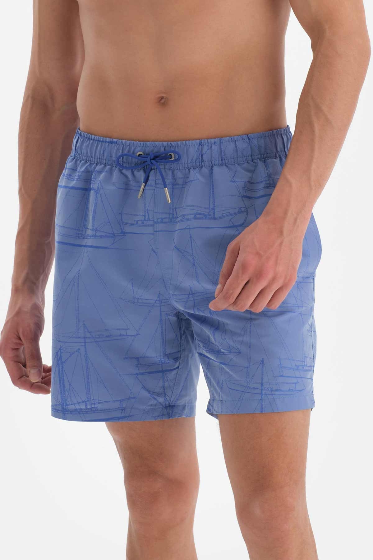 Indigo Yelken Desenli Orta Deniz Şortu