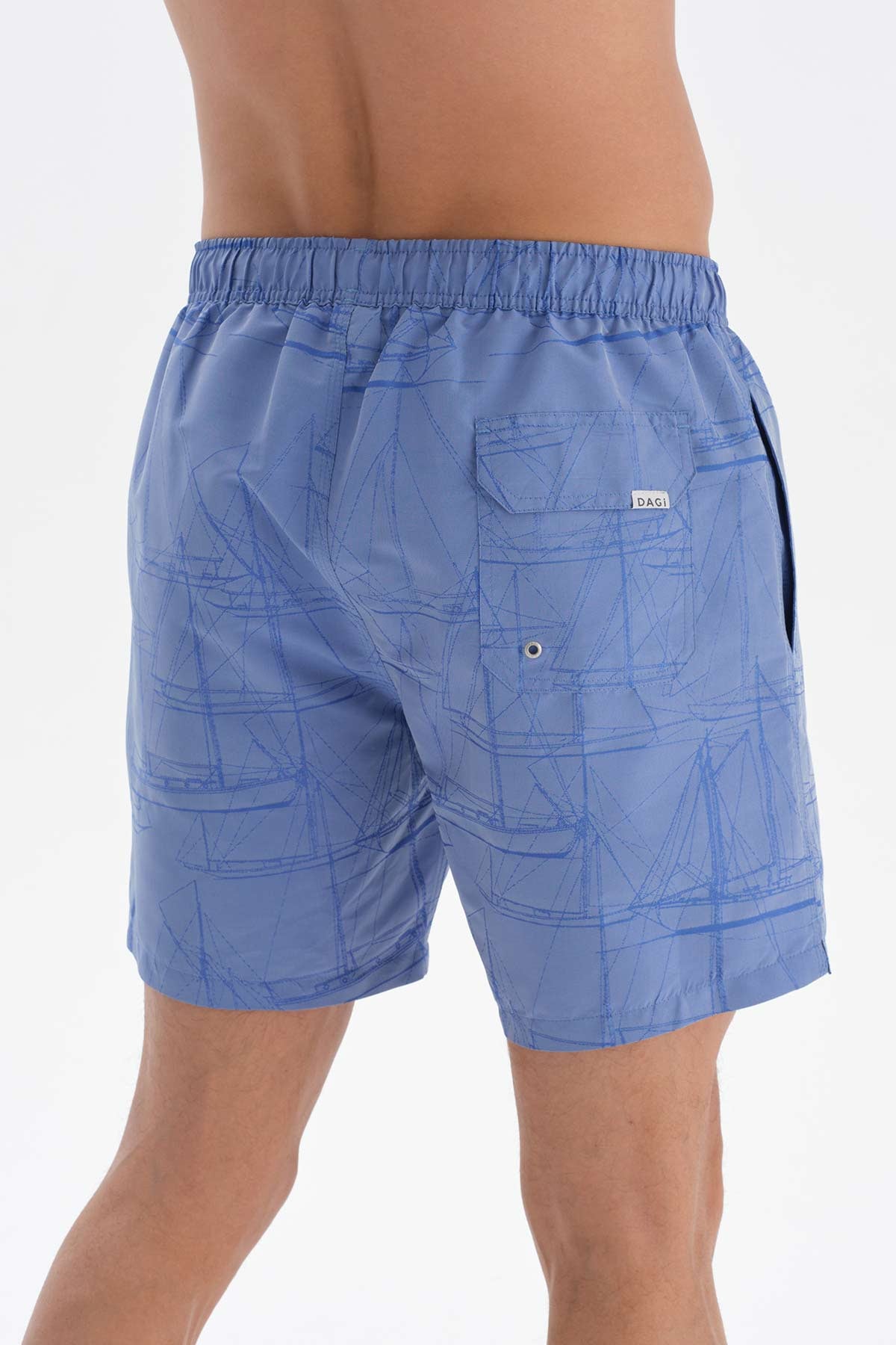 Indigo Yelken Desenli Orta Deniz Şortu