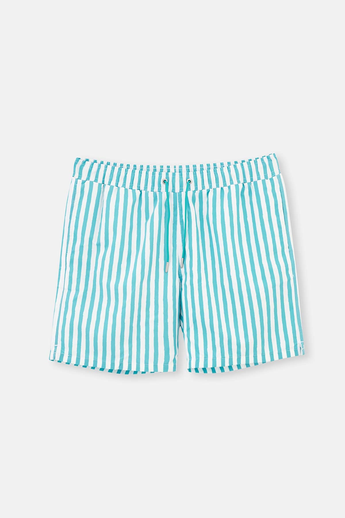 Yeşil-Beyaz Çizgili Orta Deniz Şortu