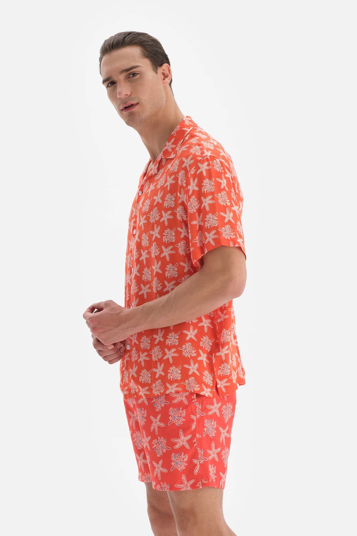 Somon Desenli Viskon Gömlek